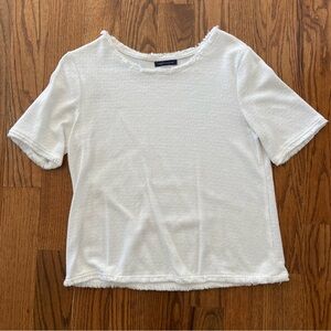 Tommy Hilfiger White Quilted Boxy Top with Fringe on Trim Size M